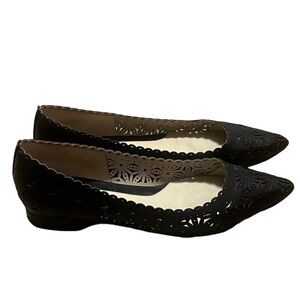 Carolinna Espinosa black perforated leather pointed toe ballet flat